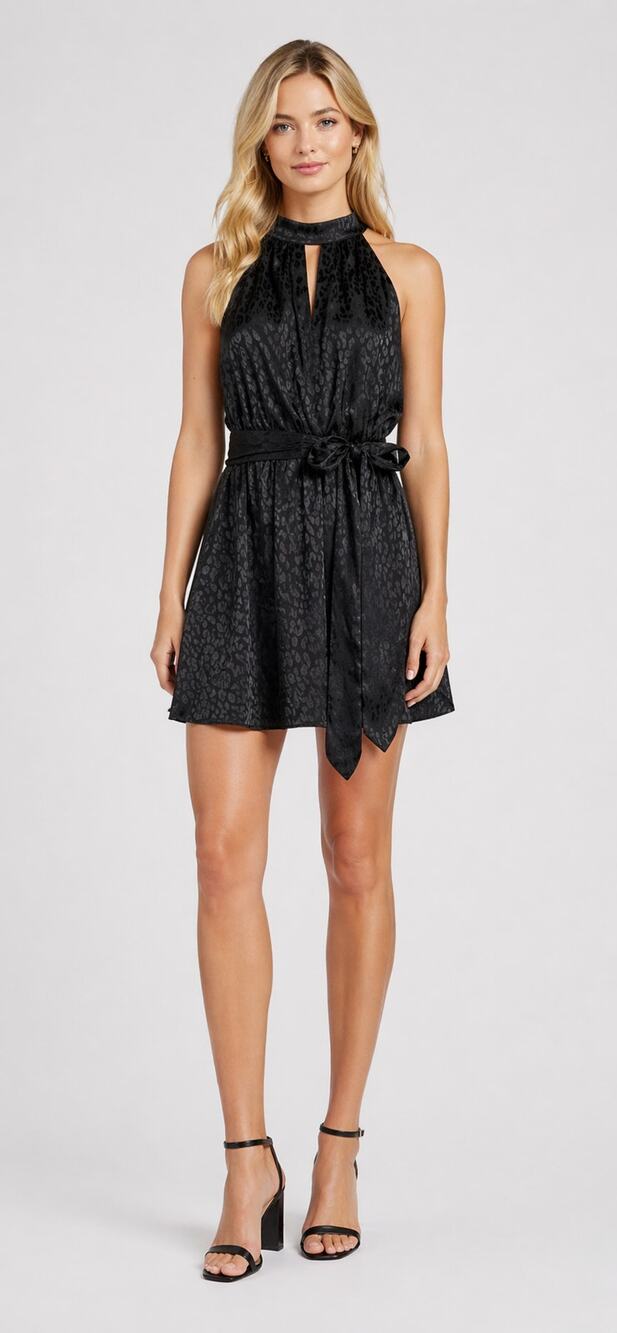 BCBG Paris Womens Sleeveless Animal Print Halter Mini Dress Size Small Black NWT